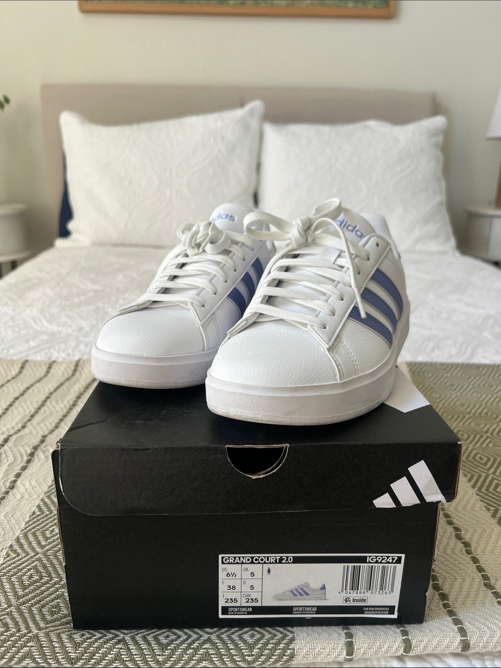 adidas Men's White Sneakers with Light Blue Stripes